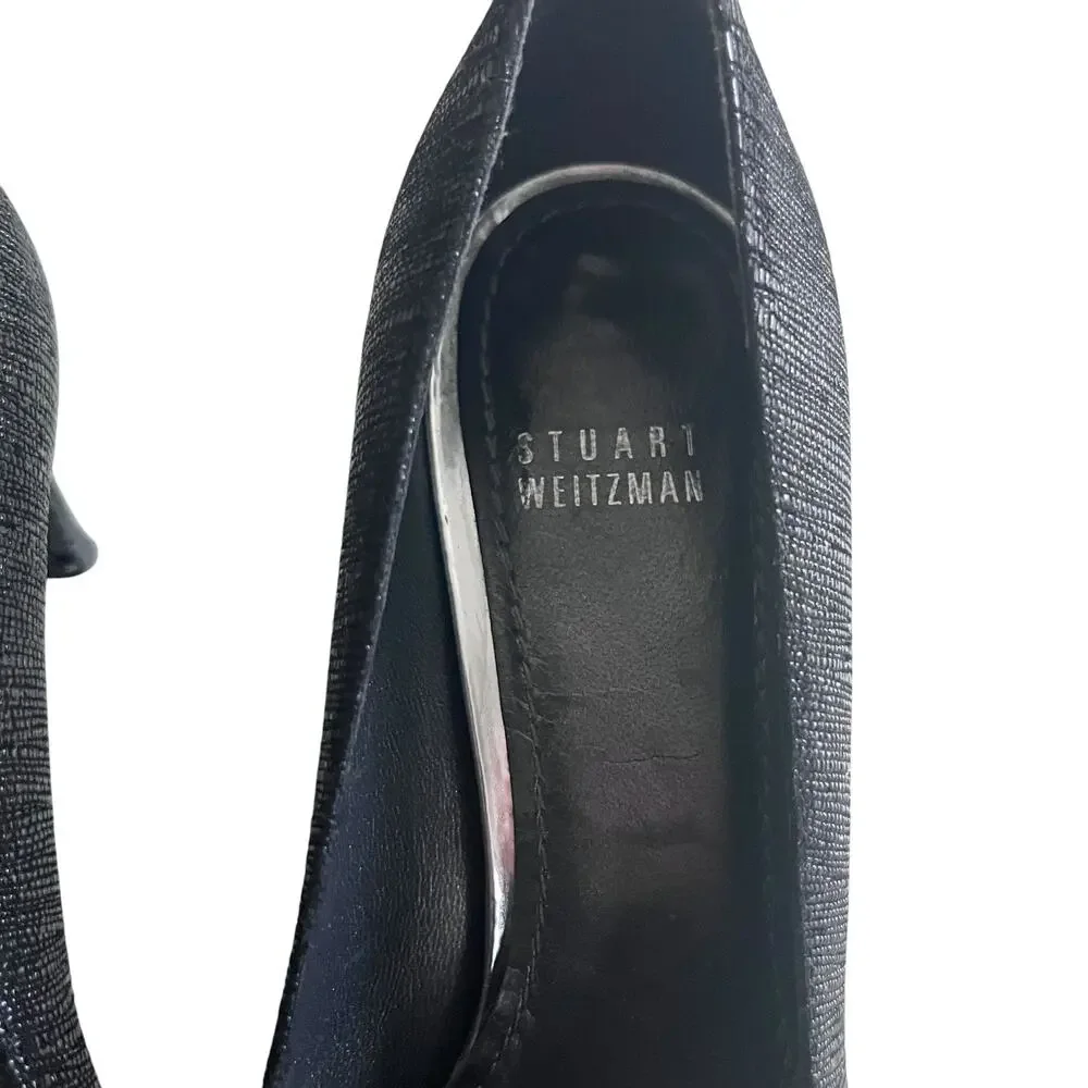 Stuart Weitzman Black Curvia Textured Pointed Toe Heeled Pumps Size 7.5M